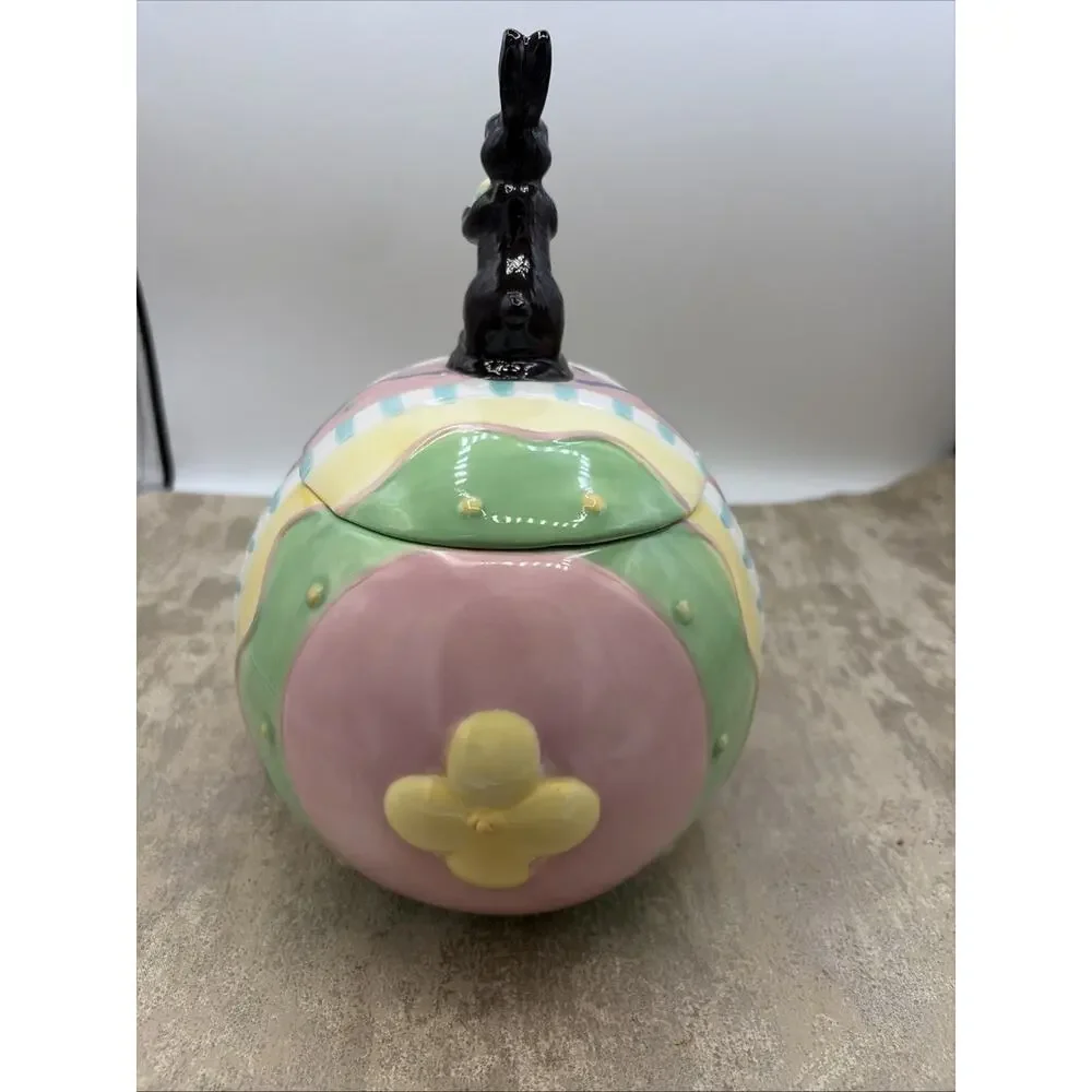 Home Interiors Easter Egg Cookie Jar Pastel Chocolate Bunny on Lid